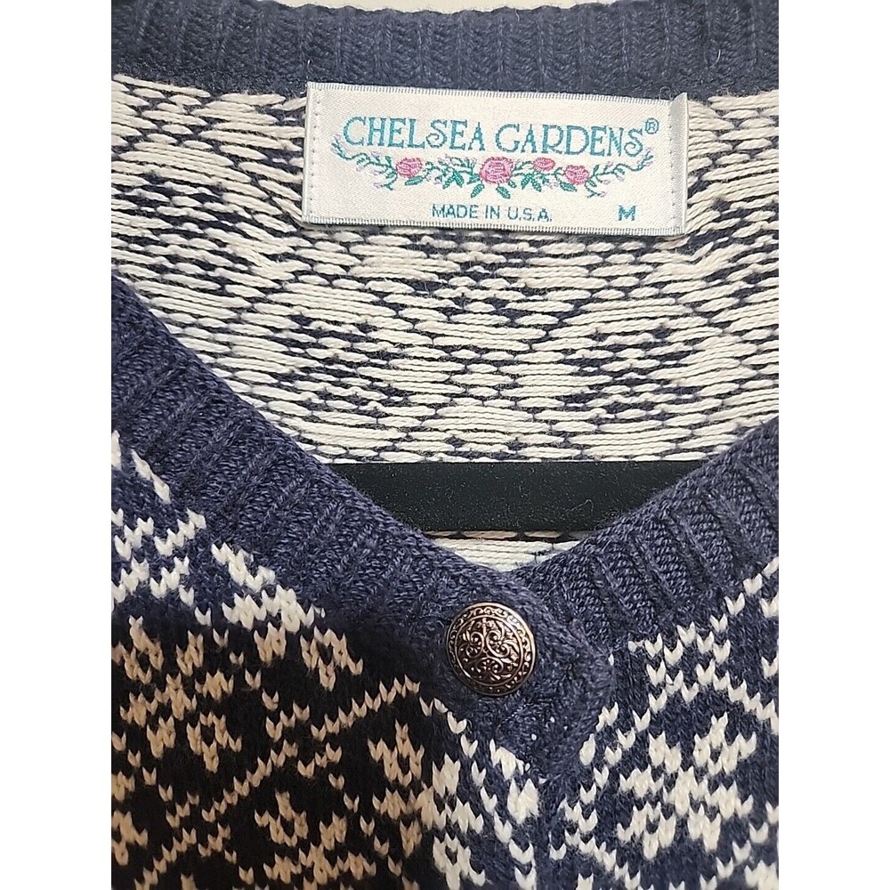 Vintage CHELSEA GARDENS Fair Isle Nordic Button Up Sweater Cardigan Womens Sz M - Picture 2 of 8